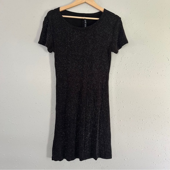 Bari Jay Black Silver Glitter Mini Dress Vintage Retro Formal Party Stretch - Picture 1 of 7